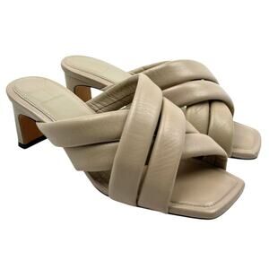 ANINE BING Leather Crossover Strap Mule Heels 'Cade' Nude Beige IT 37 Minimalist